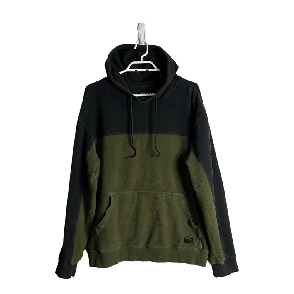 RVCA Men's Green Color Blocking Fleece Sweatshirt Hoodie